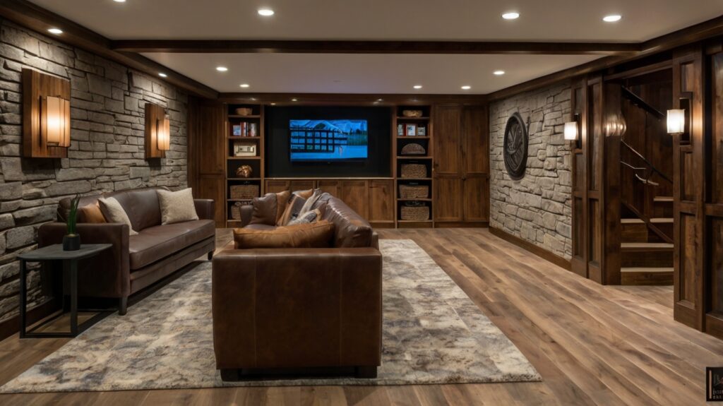 basement design with ceramic flooring