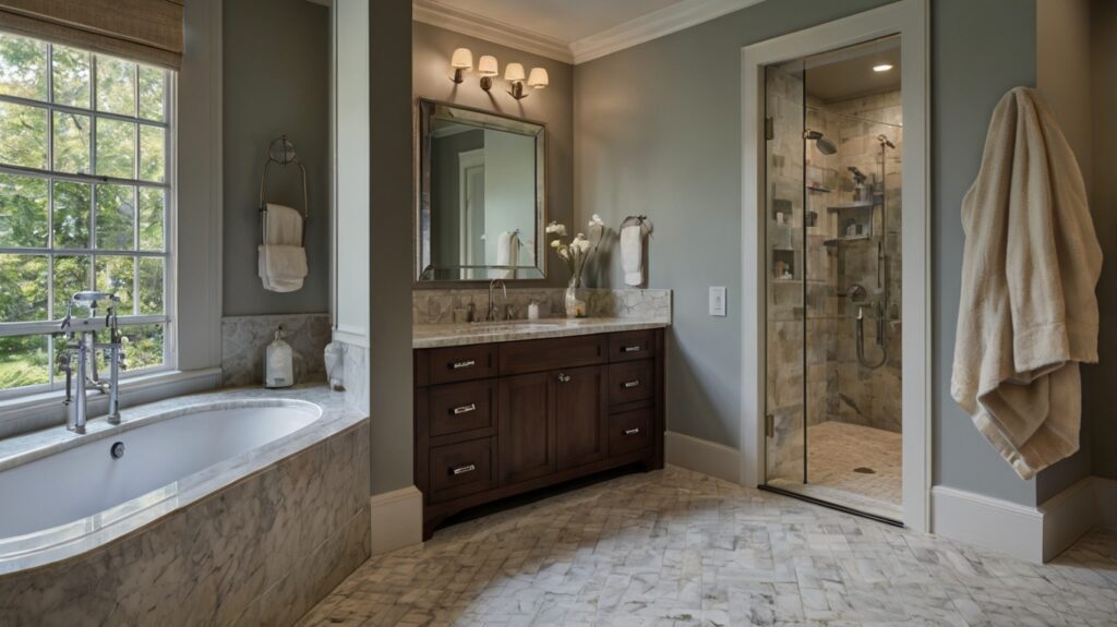 bathroom design featuring a corner vanity 