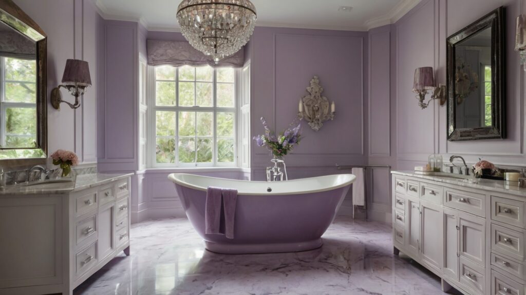 charming bathroom design in a soft lavender color scheme
