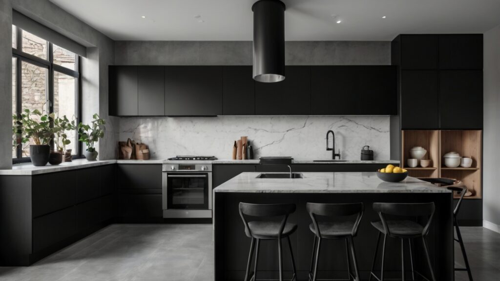 minimalist monochrome black kitchen