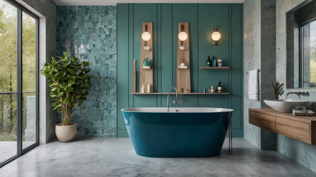 modern bathroom in soft shades of blue and green color scheme