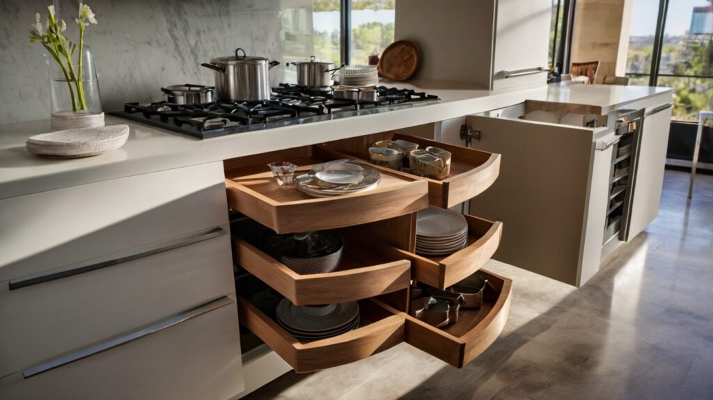 modern kitchen cabinets featuring a Lazy Susan