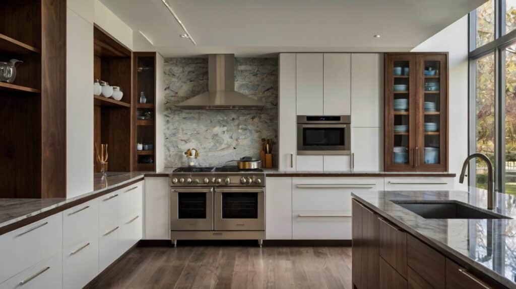 modern kitchen cabinets featuring built-in appliances