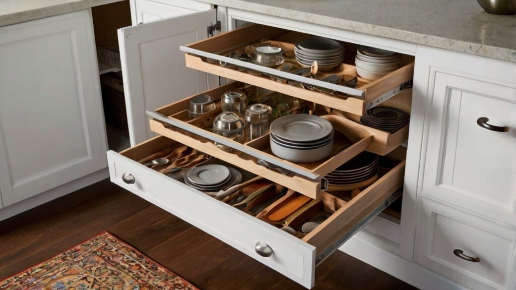 modern kitchen cabinets featuring drawer organizers
