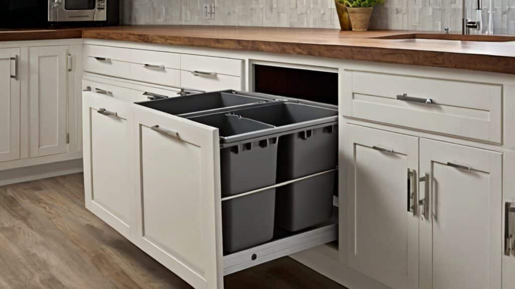 modern kitchen cabinets featuring pull-out trash