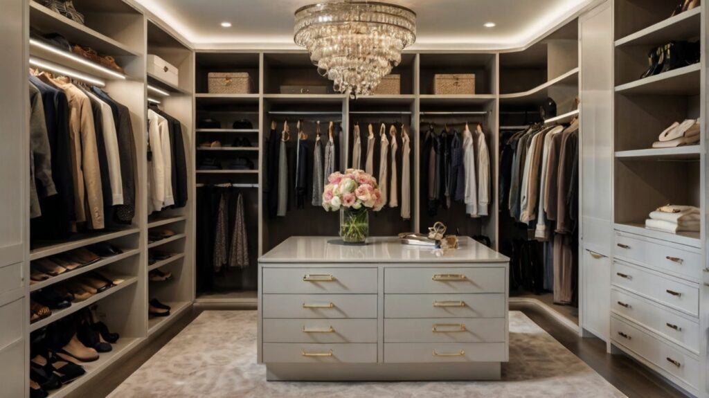 elegant walk-in closet with recessed lighting