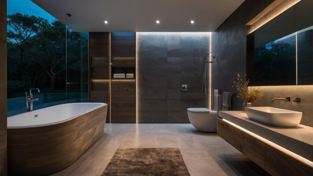 minimalist bathroom featuring ambient lighting