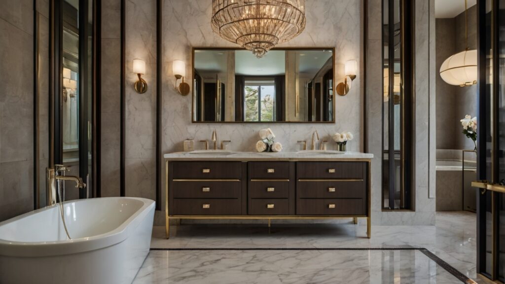 stylish bathroom featuring a vanity with elegant hardware