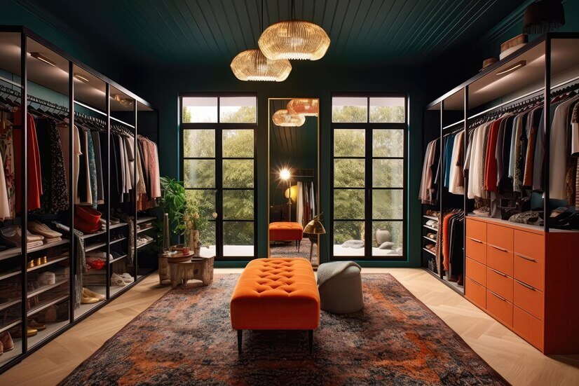 Eclectic and Colorful modern walkin closet