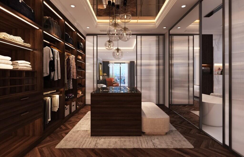 Modern glamour wardrobe with brass accents