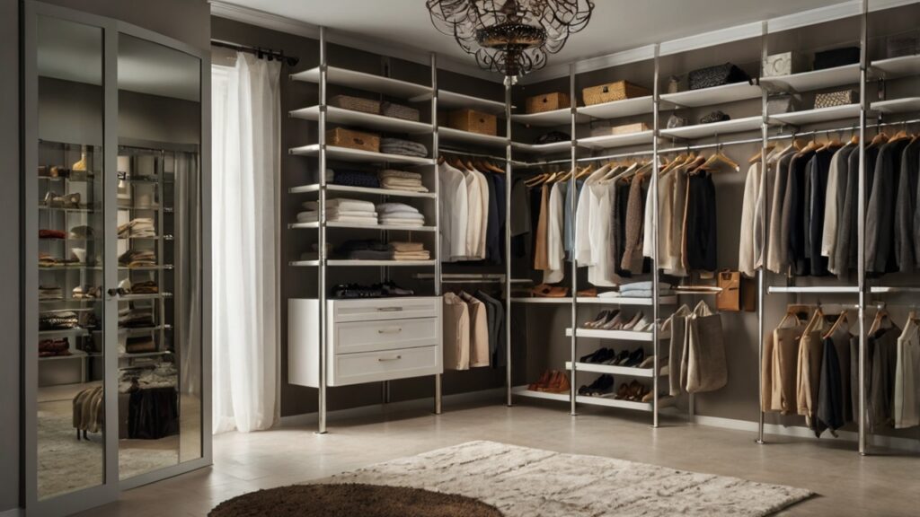 chic walk-in closet featuring multi-tiered hanging systems