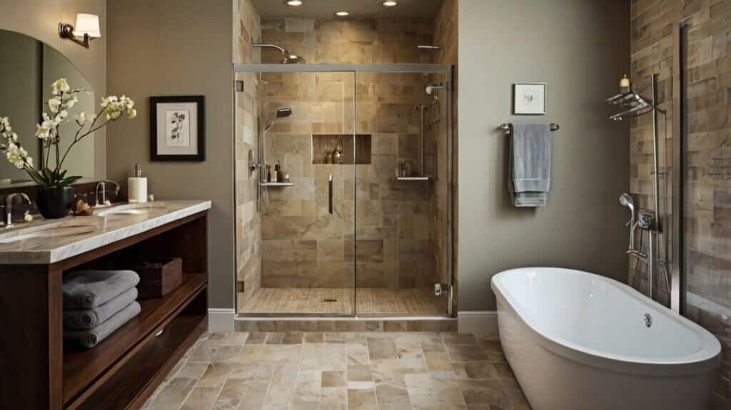 classic small bathroom design with walk-in shower and Shower-Tub Combo