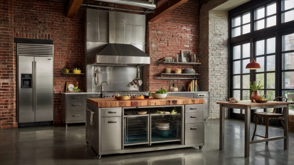 industrial kitchen design featuring stainless steel cabinets