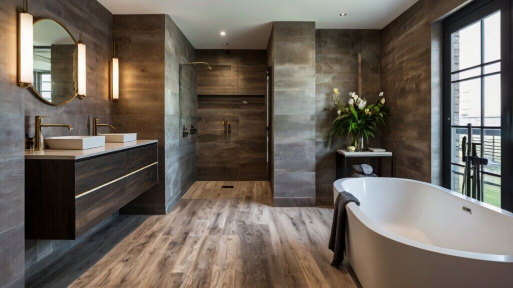 luxurious bathroom design with laminate flooring and textured finishes 