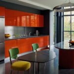 modern kitchen design featuring stainless steel cabinets in bold colors