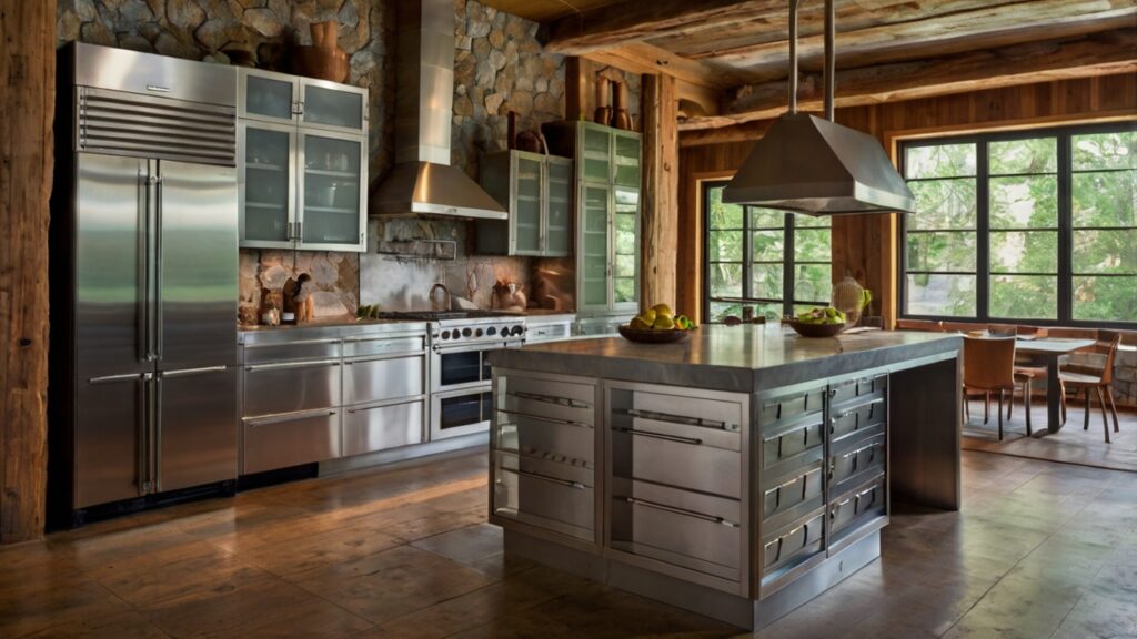 modern rustic kitchen design featuring stainless steel cabinets 