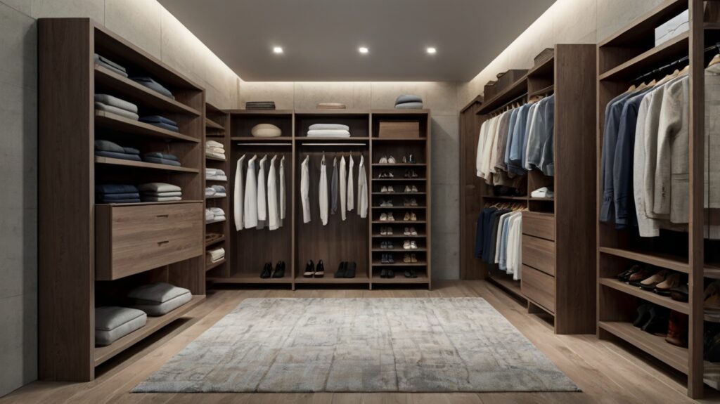 sleek walk-in closet featuring vertical space utilization