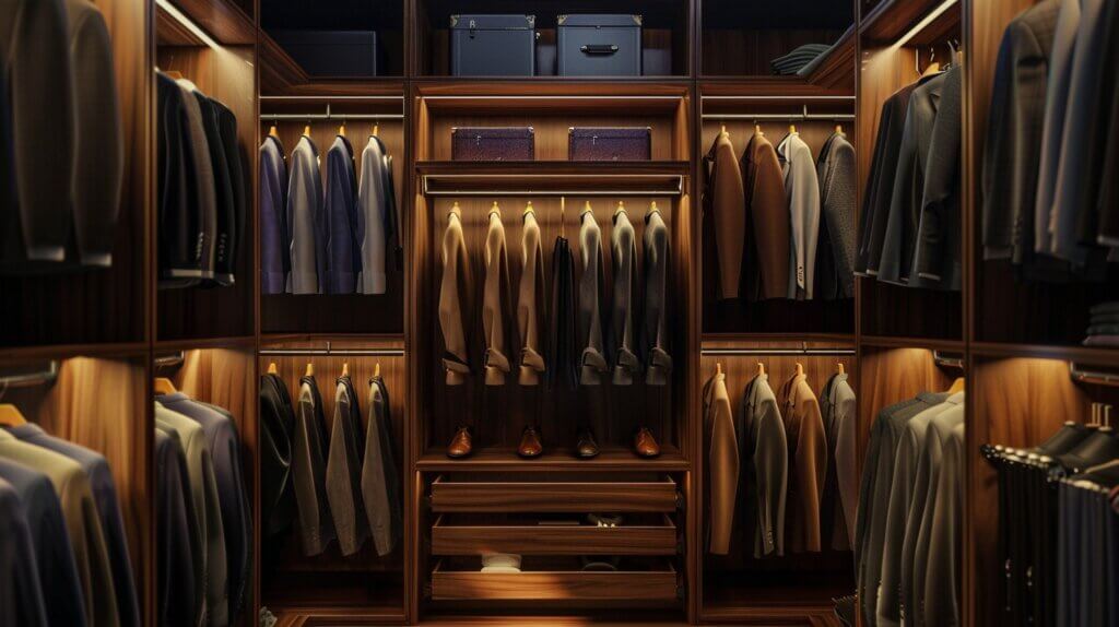 luxurious men's wardrobe with pull-out drawers