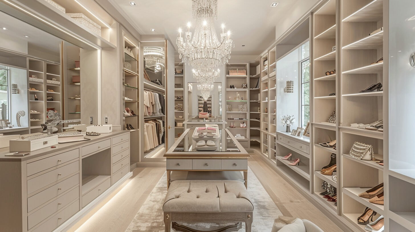 Luxurious Closet Space with smart closet cabinet solutions