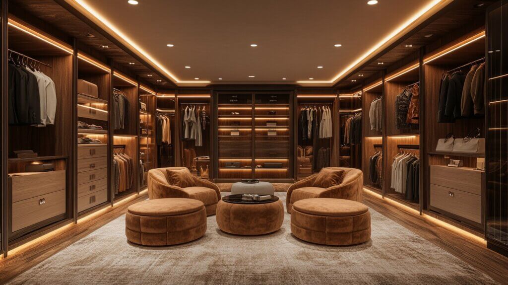 Modern closet with integrated lighting 