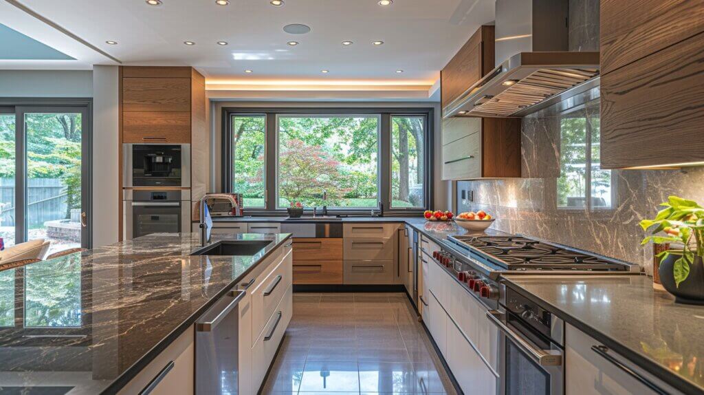 Two-Tone stainless steel Cabinets in a modern kitchen design