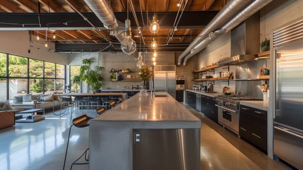 Modern kitchen with sustainable stainless steel kitchen cabinets 