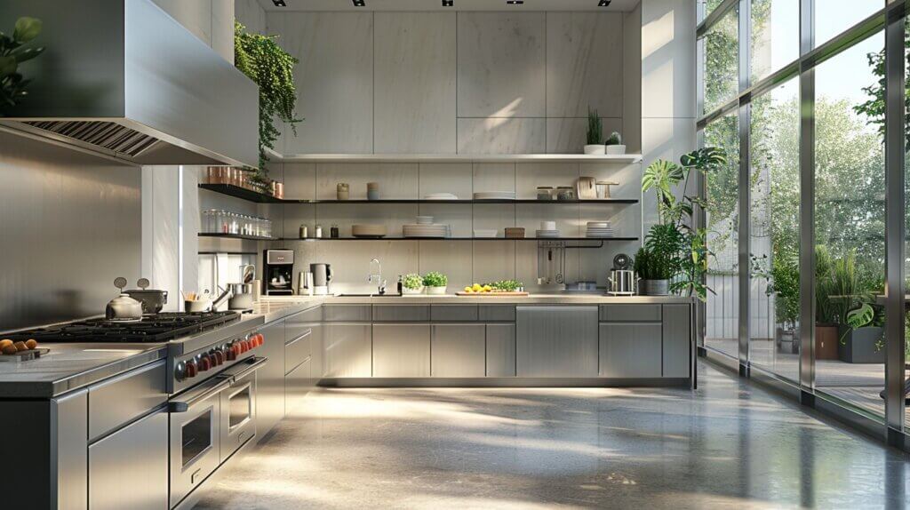 Modern Minimalism kitchen with stainless steel cabinets