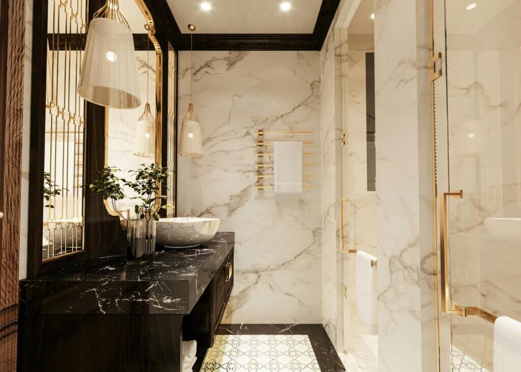 Luxurious bathroom with custom cabinet and luxurious accent