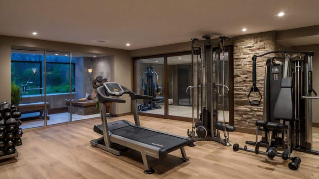 Home Gym & Wellness Spa Combo in the contemporary basement 