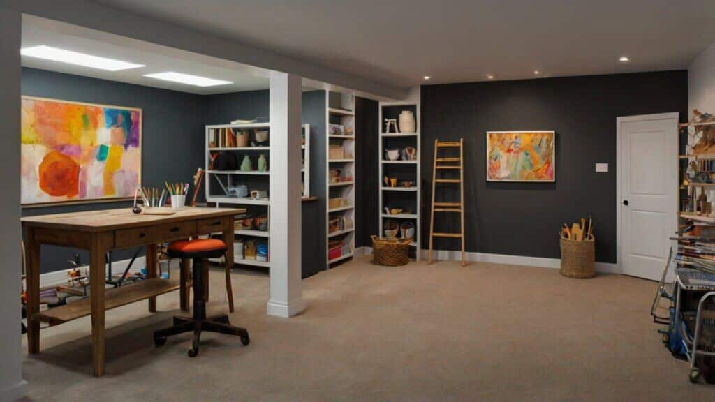 basement with an art studio and workshop