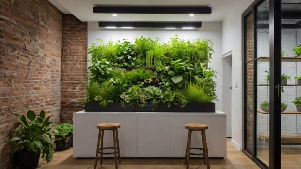 indoor garden and a vertical hydroponic garden wall