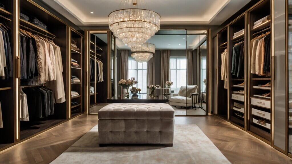luxury walk-in closet with a full-length mirror