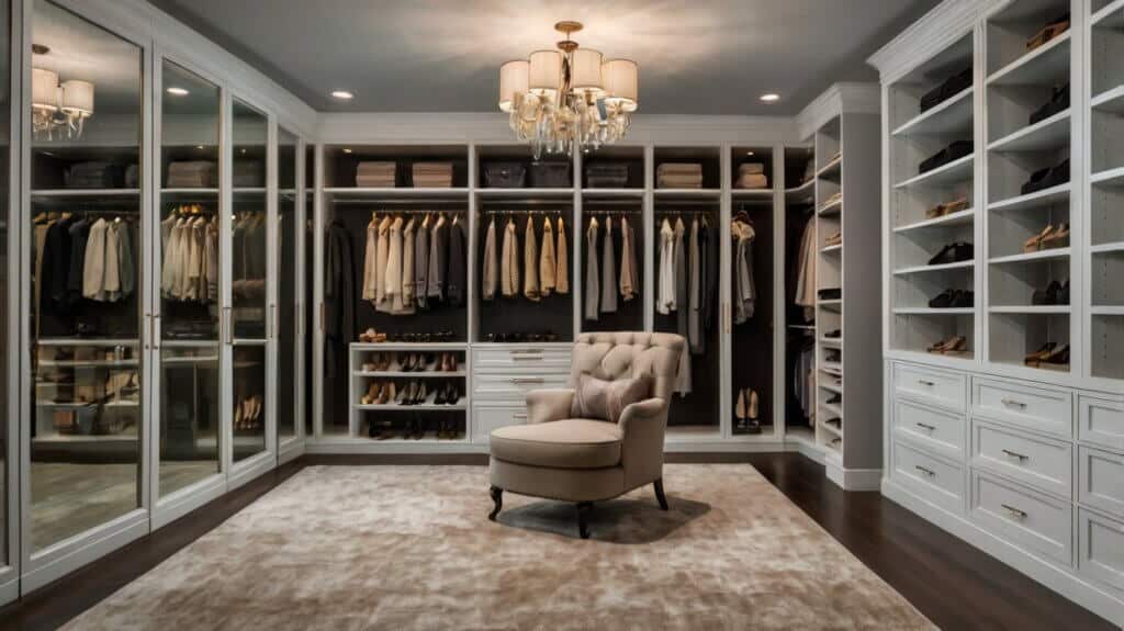 luxury walk-in closet with floor-to-ceiling shelving