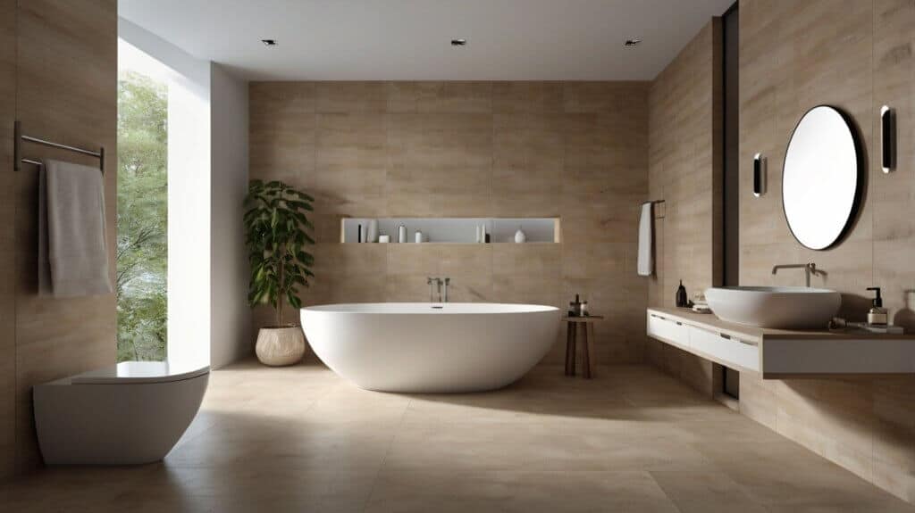 minimalist bathroom design in Sandstone and White color palette combination