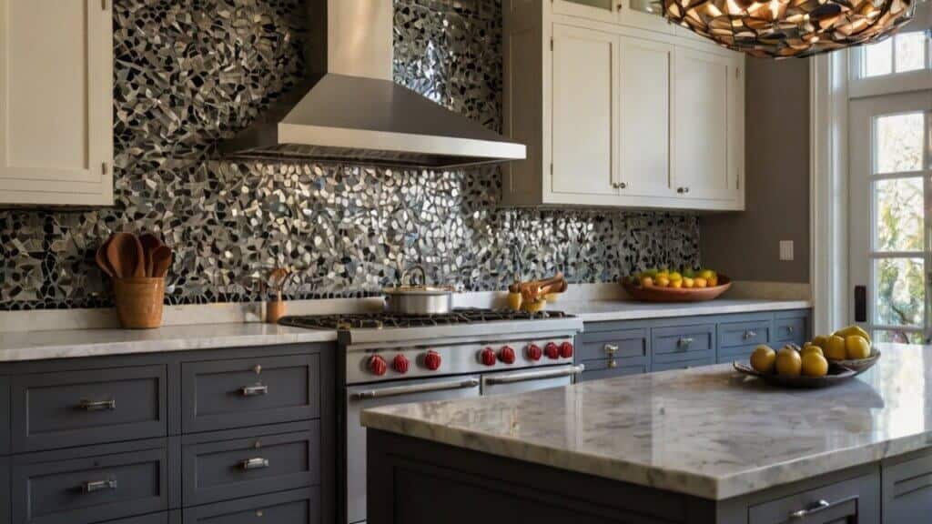 Chic kitchen featuring cream and charcoal grey kitchen cabinets
