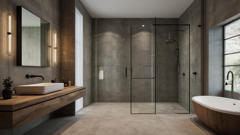minimalist bathroom design featuring a frameless glass walk-in showers