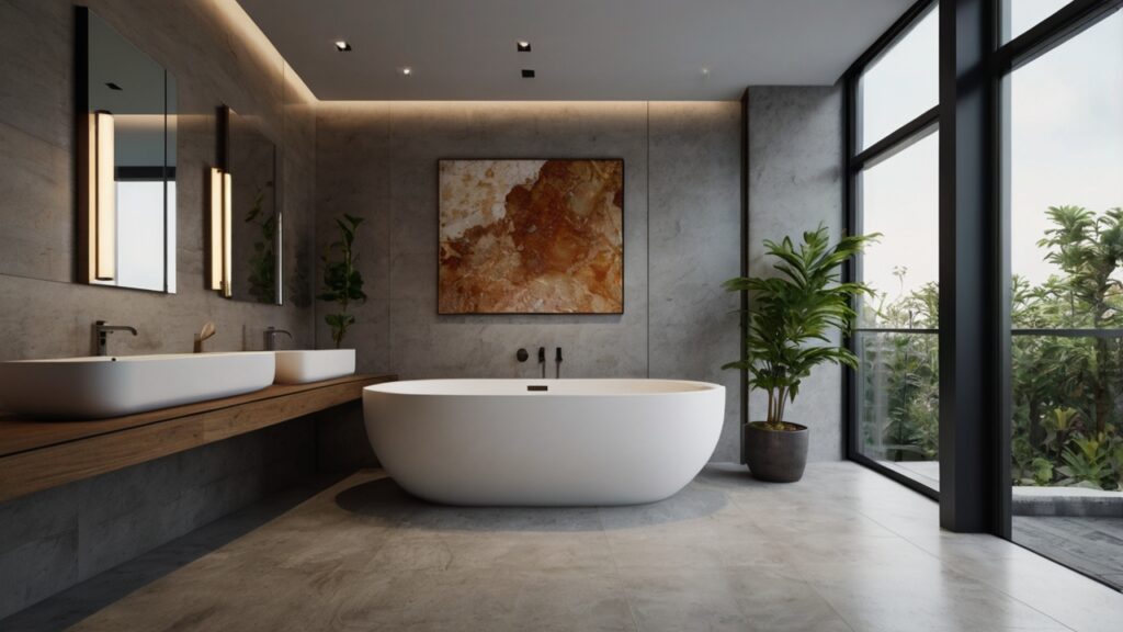 minimalist bathroom design featuring a single artwork