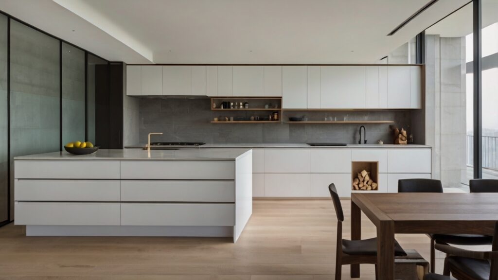 minimalist kitchen design featuring minimal hardware