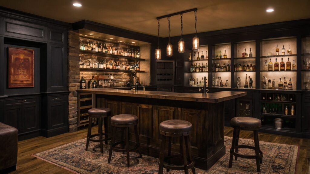 modern whiskey den basement bar