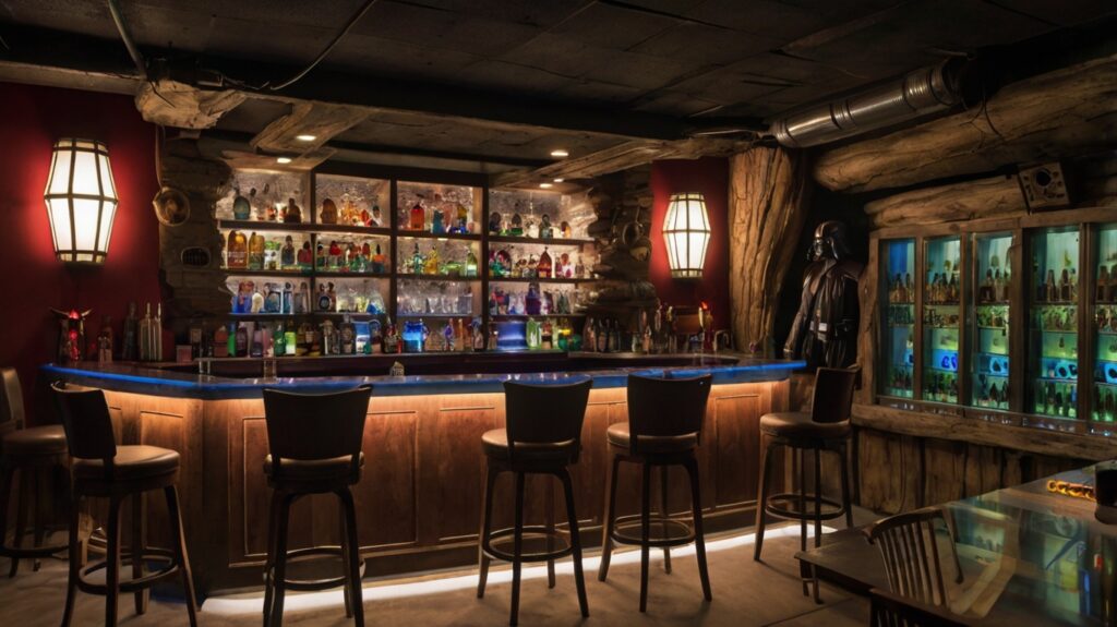 pop culture basement bar with Star Wars theme