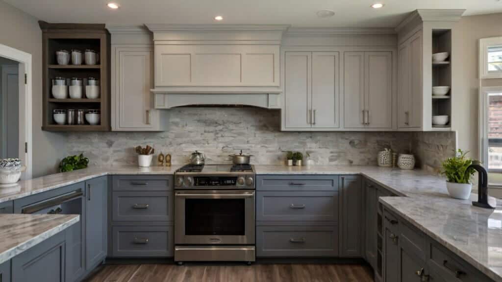 classic grey and white two-tone kitchen cabinets