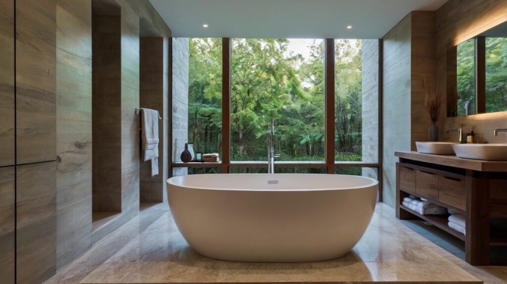 bathroom design featuring a freestanding tub