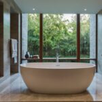 bathroom design featuring a freestanding tub