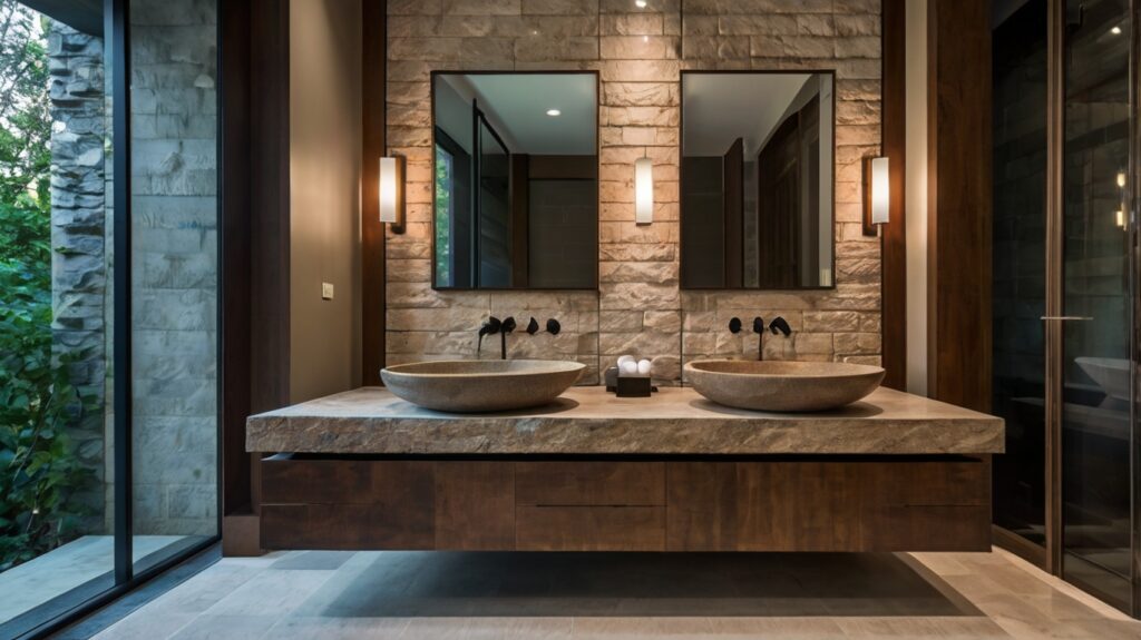 contemporary bathroom design featuring stylish stone sinks