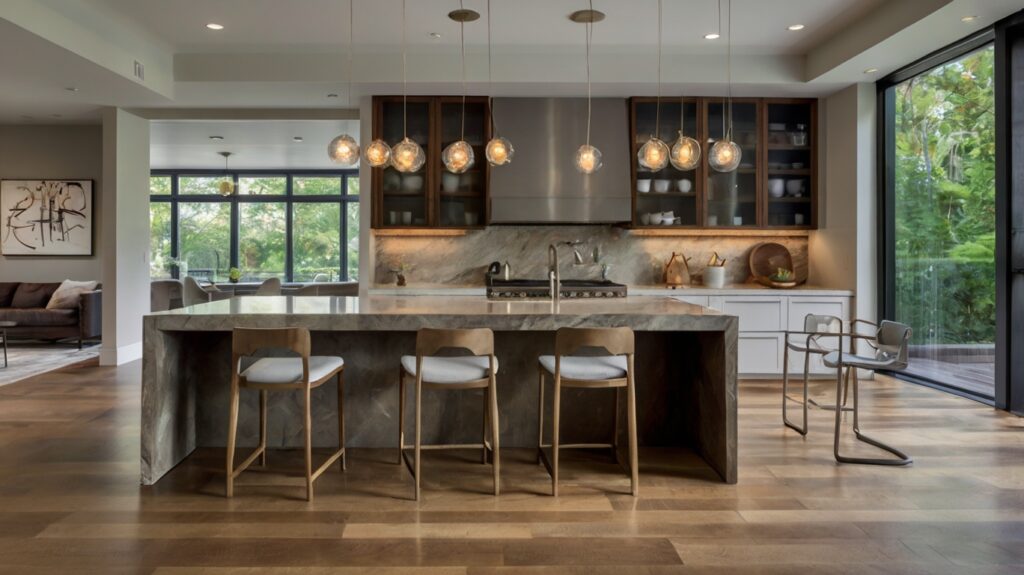 kitchen design featuring a waterfall edge island