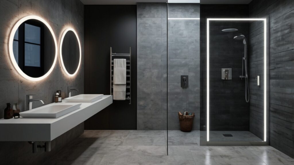 minimalist bathroom design featuring smart technology 