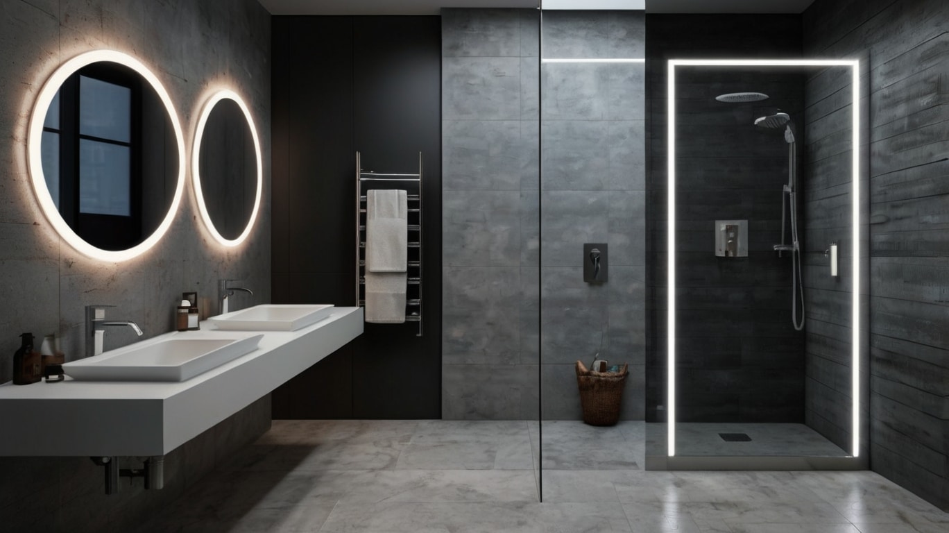 minimalist bathroom design featuring smart technology
