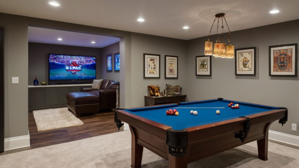 small basement design featuring a game room with a reading nook