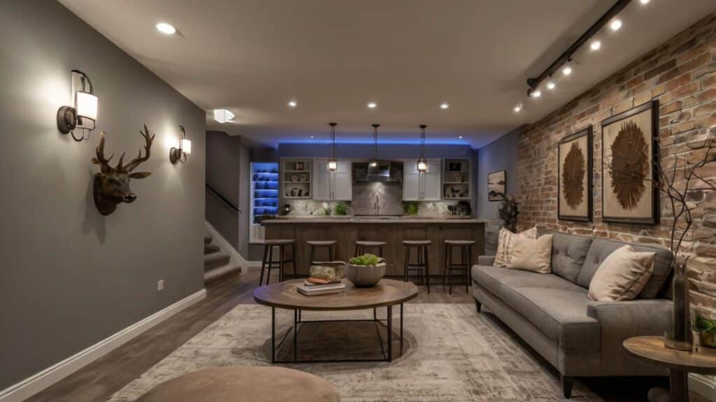 small basement design featuring ambient lighting 