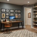 small basement office design featuring a gallery wall